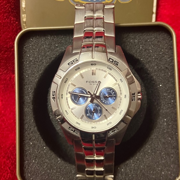 Men’s Fossil Silver and Blue Chronograph Watch BQ-9303 stainless steel